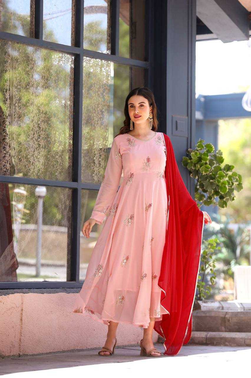 YNF GEORGETTE GRO 8009  GOWNS WHOLESALE EMBROIDERY ANARKALI LONG GEORGETTE PINK GOWNS MANUFACTURER