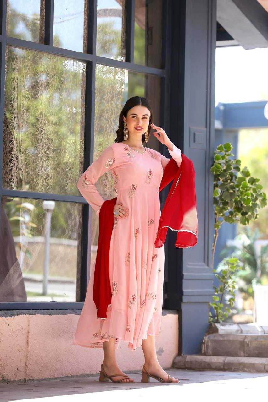 YNF GEORGETTE GRO 8009  GOWNS WHOLESALE EMBROIDERY ANARKALI LONG GEORGETTE PINK GOWNS MANUFACTURER