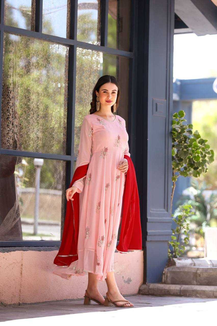 YNF GEORGETTE GRO 8009  GOWNS WHOLESALE EMBROIDERY ANARKALI LONG GEORGETTE PINK GOWNS MANUFACTURER