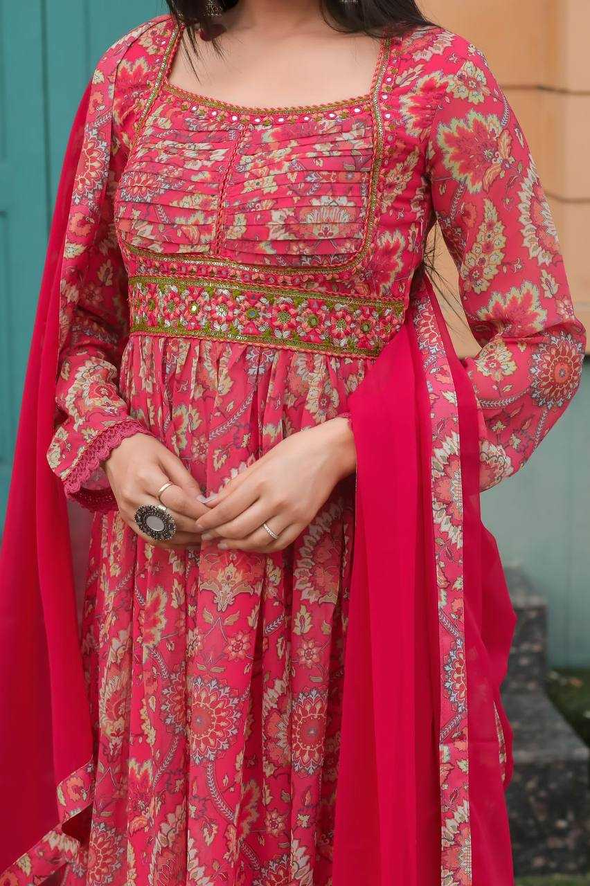 YNF GEORGETTE KESH211 LDY26 GOWNS WHOLESALE PRINTED EMBROIDERY ANARKALI LONG GEORGETTE PINK GOWNS MANUFACTURER