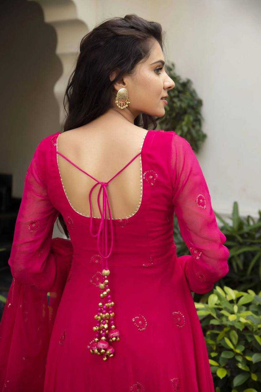 YNF GEORGETTE KESH211 LDY35 GOWNS WHOLESALE EMBROIDERY ANARKALI LONG GEORGETTE FULL SLEEVE PINK GOWNS MANUFACTURER