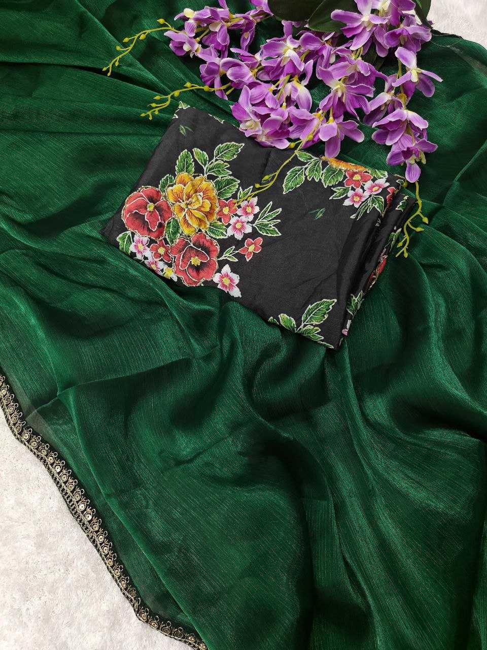 YNF JIMMY CHOO KESH189 Aarju SAREES WHOLESALE JIMMY CHOO FANCY SEQUENCE LACE BORDER GREEN SAREES MANUFACTURER