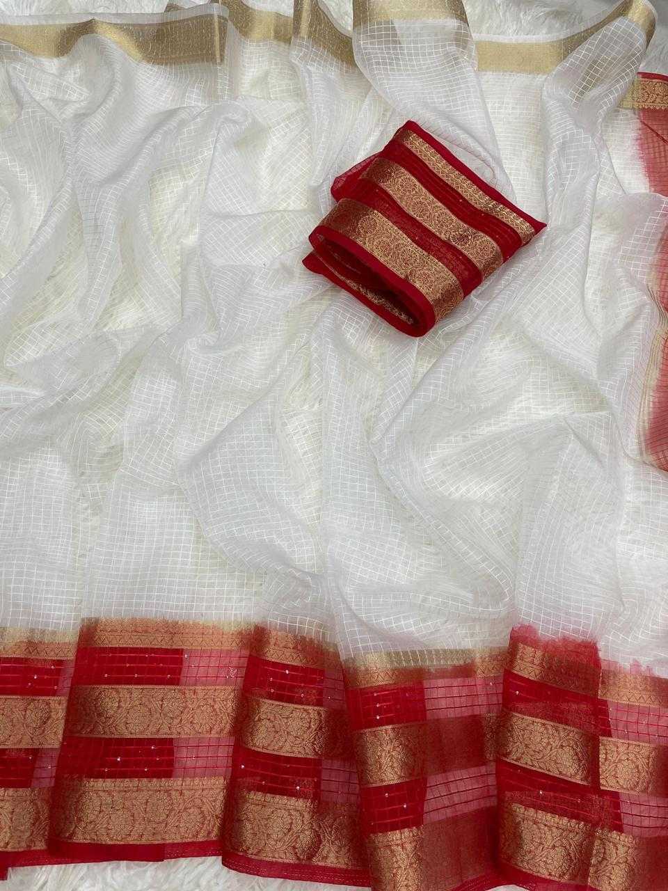 YNF ORGANZA KESH117 RWC26 SAREES WHOLESALE ORGANZA WHITE BATIK PRINTED DURGA POOJA SAREES MANUFACTURER