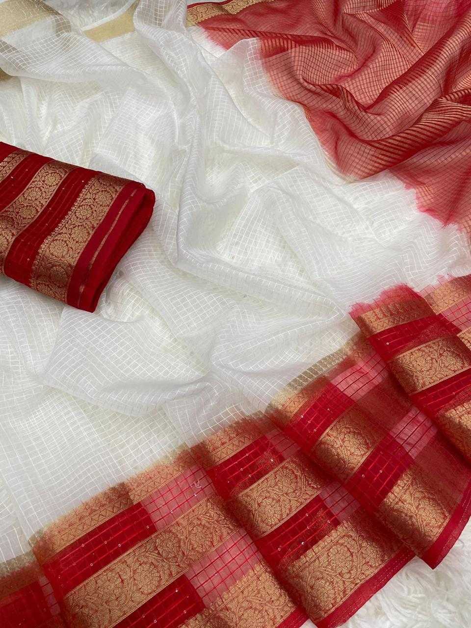 YNF ORGANZA KESH117 RWC26 SAREES WHOLESALE ORGANZA WHITE BATIK PRINTED DURGA POOJA SAREES MANUFACTURER