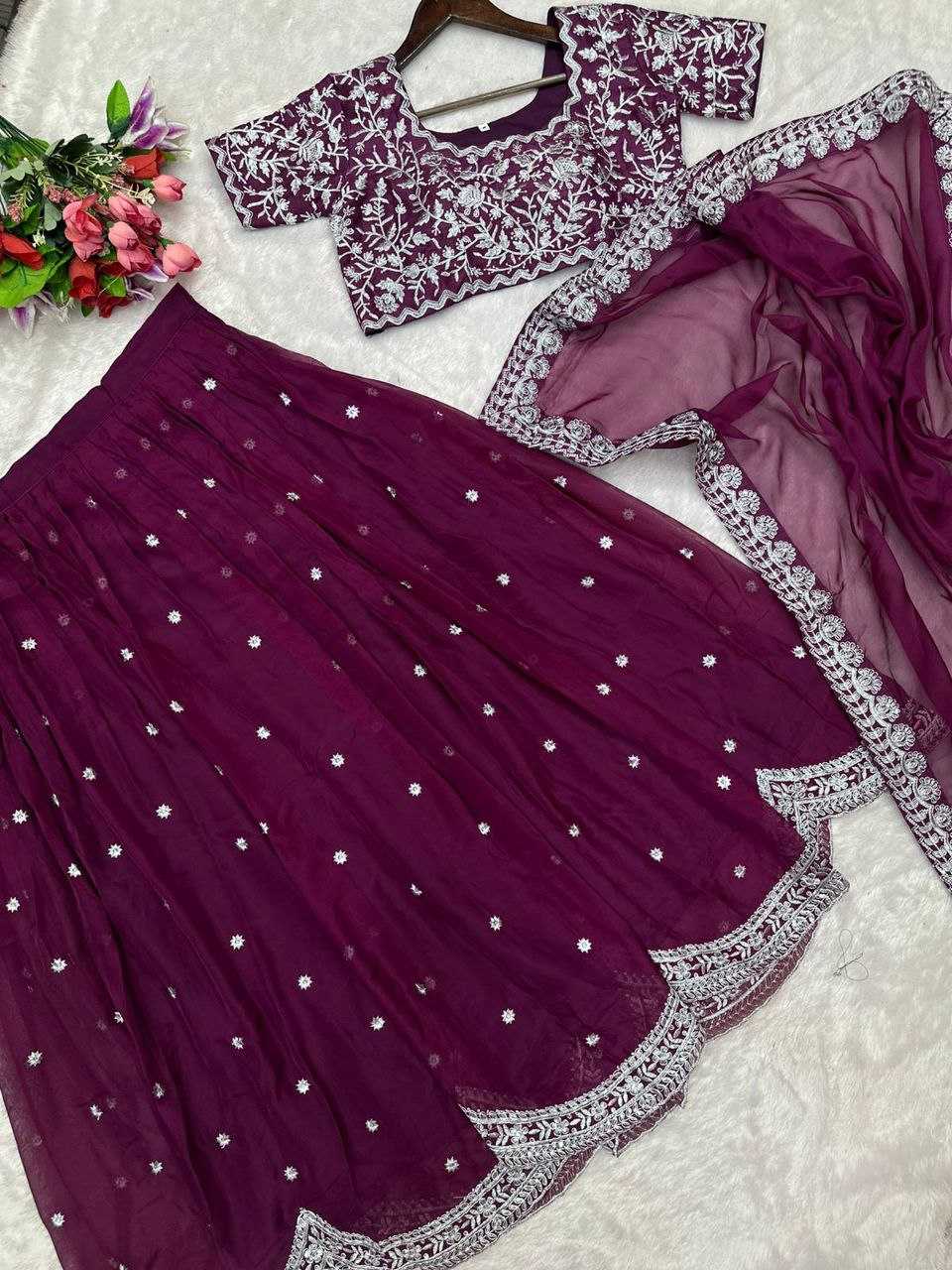 YNF ORGANZA KESH176 142 LEHENGAS WHOLESALE EMBROIDERED LEHENGA WITH DUPATTA LEHENGA WITH BLOUSE PURPLE LEHENGAS MANUFACTURER