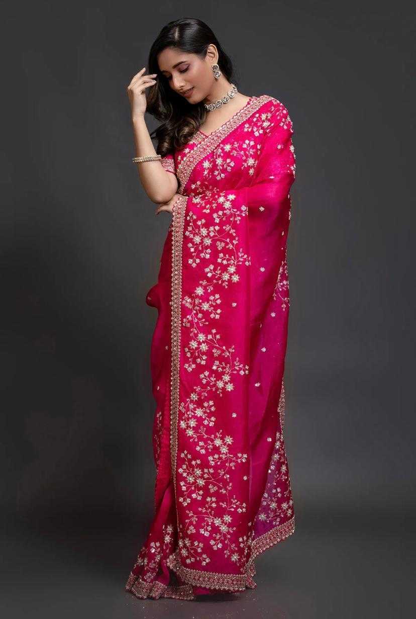 YNF ORGANZA RIN164 RRS92 SAREES WHOLESALE ORGANZA SEQUENCE FESTIVE ZARI PINK SAREES MANUFACTURER