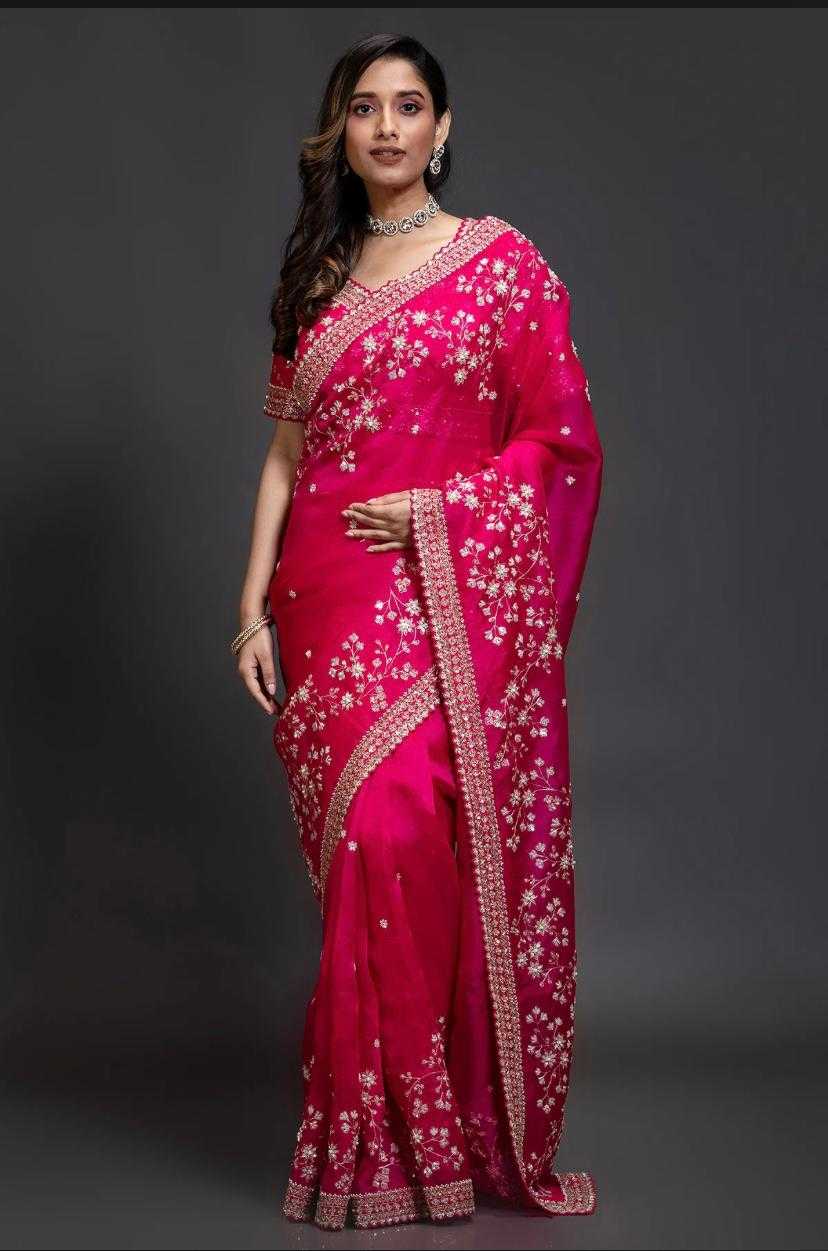 YNF ORGANZA RIN164 RRS92 SAREES WHOLESALE ORGANZA SEQUENCE FESTIVE ZARI PINK SAREES MANUFACTURER