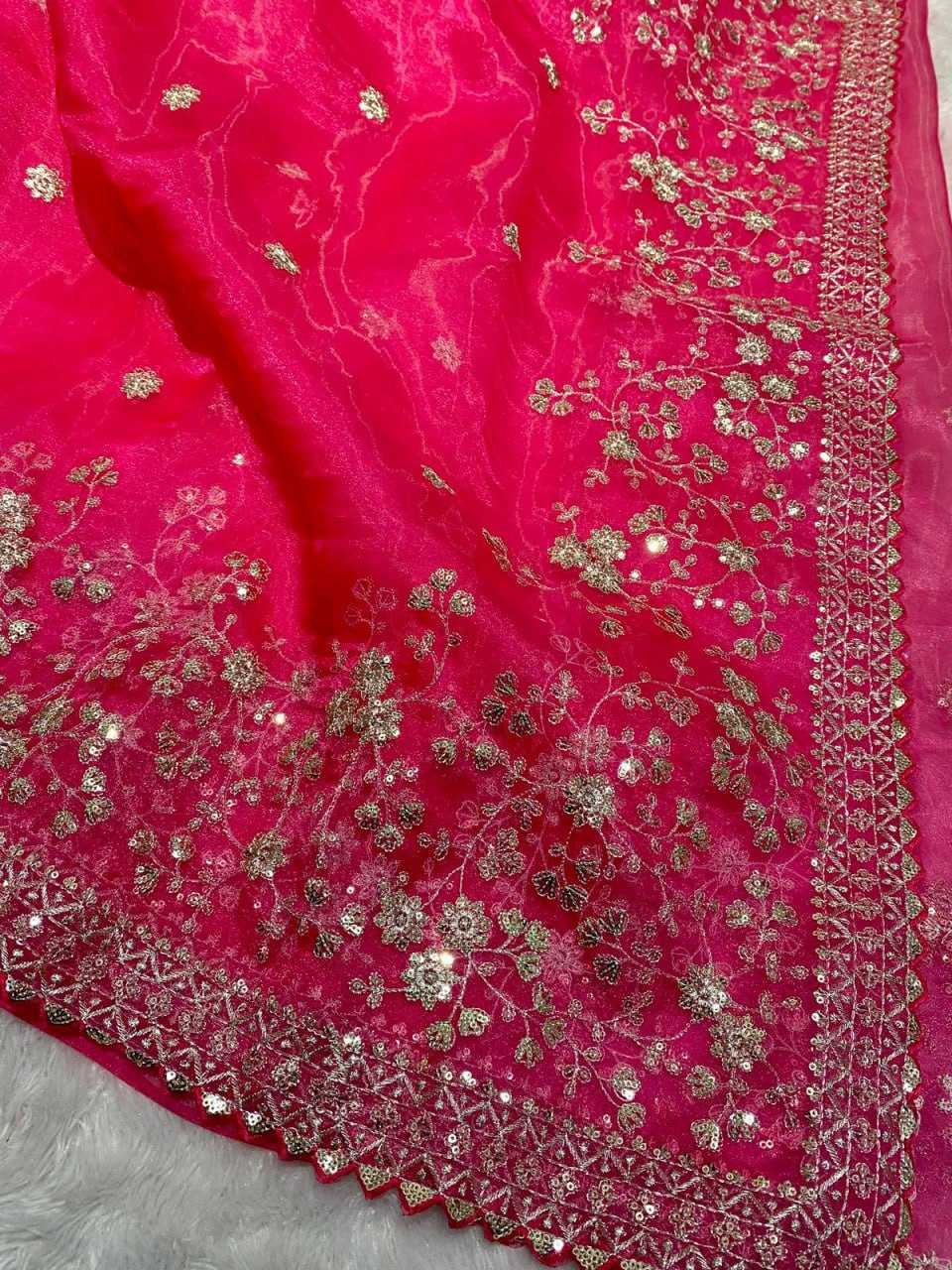 YNF ORGANZA RIN164 RRS92 SAREES WHOLESALE ORGANZA SEQUENCE FESTIVE ZARI PINK SAREES MANUFACTURER