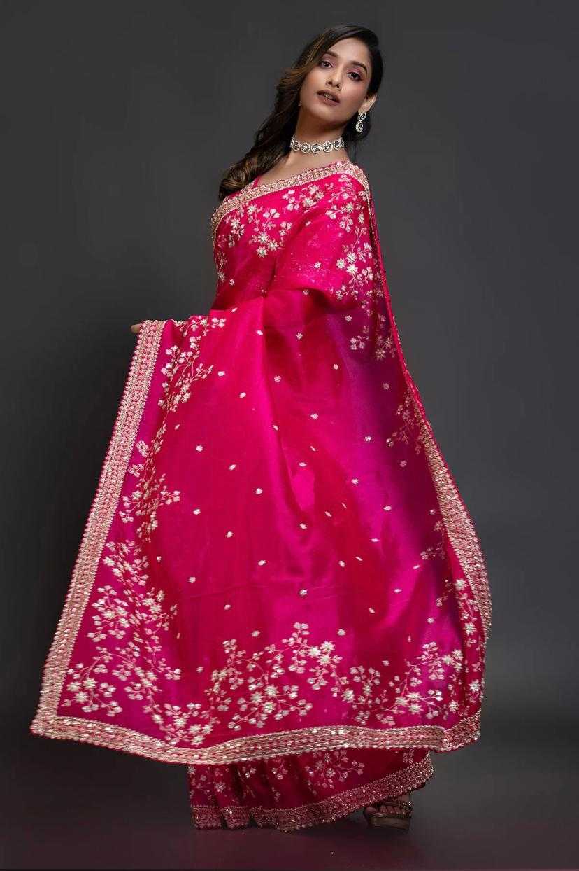 YNF ORGANZA RIN164 RRS92 SAREES WHOLESALE ORGANZA SEQUENCE FESTIVE ZARI PINK SAREES MANUFACTURER