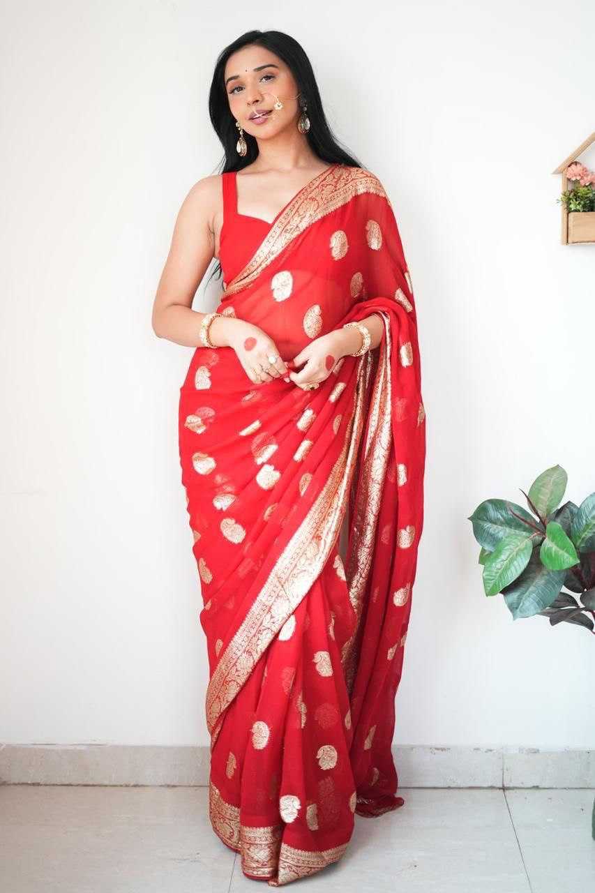 YNF PURE VISCOSE KESH162 VRT39 SAREES WHOLESALE READY TO WEAR PRE DRAPED BUTTA VISCOSE RED LIGHTWEIGHT SAREE WITH BLOUSE TEEJ KARWA CHAUTH SAREES MANUFACTURER