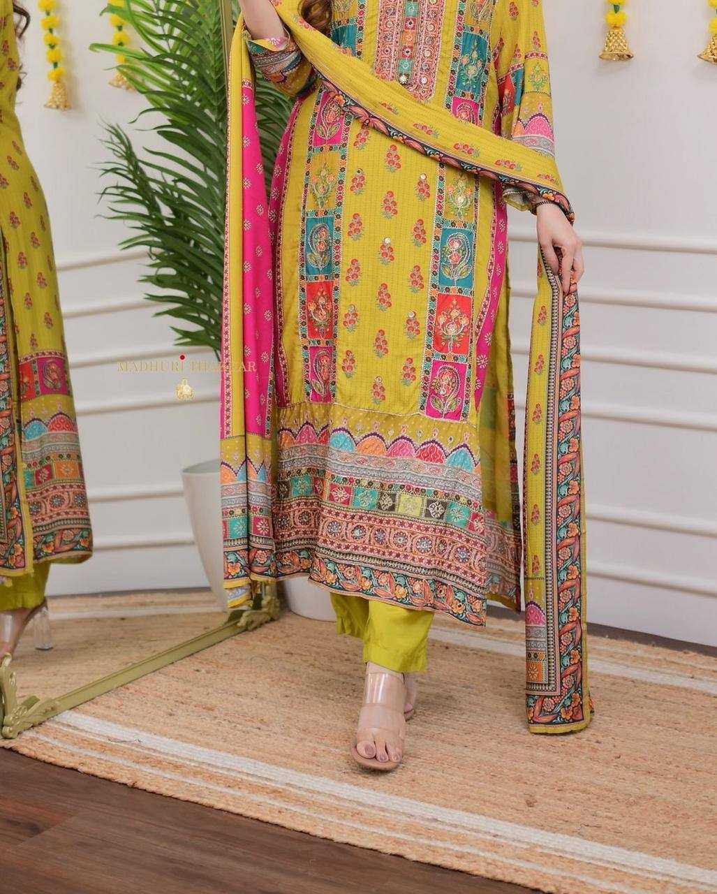 YNF SATIN KESH211 LDY96 SUITS & DRESSES WHOLESALE PRINTED EMBROIDERY SILK LONG KURTI YELLOW SALWAR SUITS MANUFACTURER