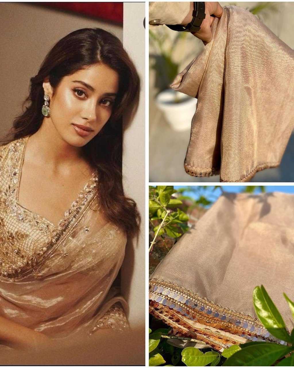 YNF SHINON SILK KESH162 VRT07 SAREES BOLLYWOOD COLLECTIONS WHOLESALE PLAIN SOLID LACE BORDER LIGHTWEIGHT SAREE WITH BLOUSE GOLDEN JANHVI KAPPOR SAREES MANUFACTURER