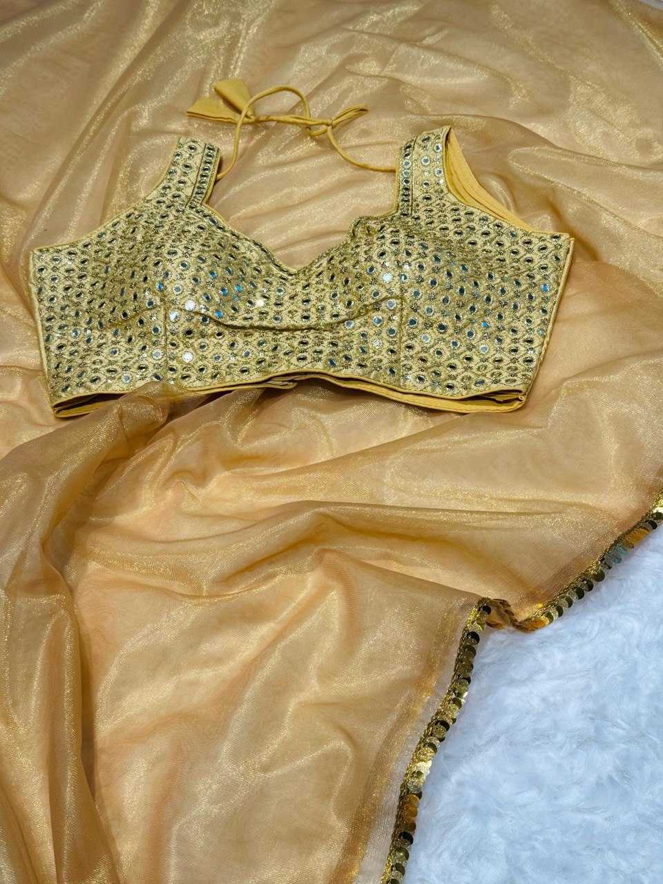 YNF SHINON SILK KESH162 VRT07 SAREES BOLLYWOOD COLLECTIONS WHOLESALE PLAIN SOLID LACE BORDER LIGHTWEIGHT SAREE WITH BLOUSE GOLDEN JANHVI KAPPOR SAREES MANUFACTURER