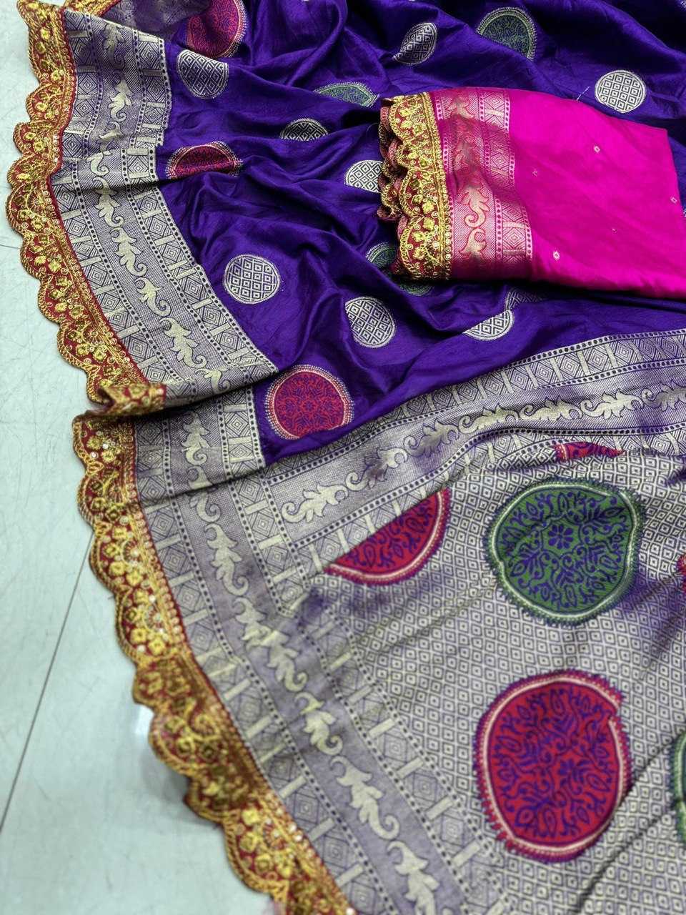 YNF SOFT DOLA KESH162 VRT09 SILK SAREES WHOLESALE DOLA SILK PURE ZARI SILK EMBROIDERED SILK PURE SILK WITH GOLD BORDERS PURPLE SILK SAREES MANUFACTURER