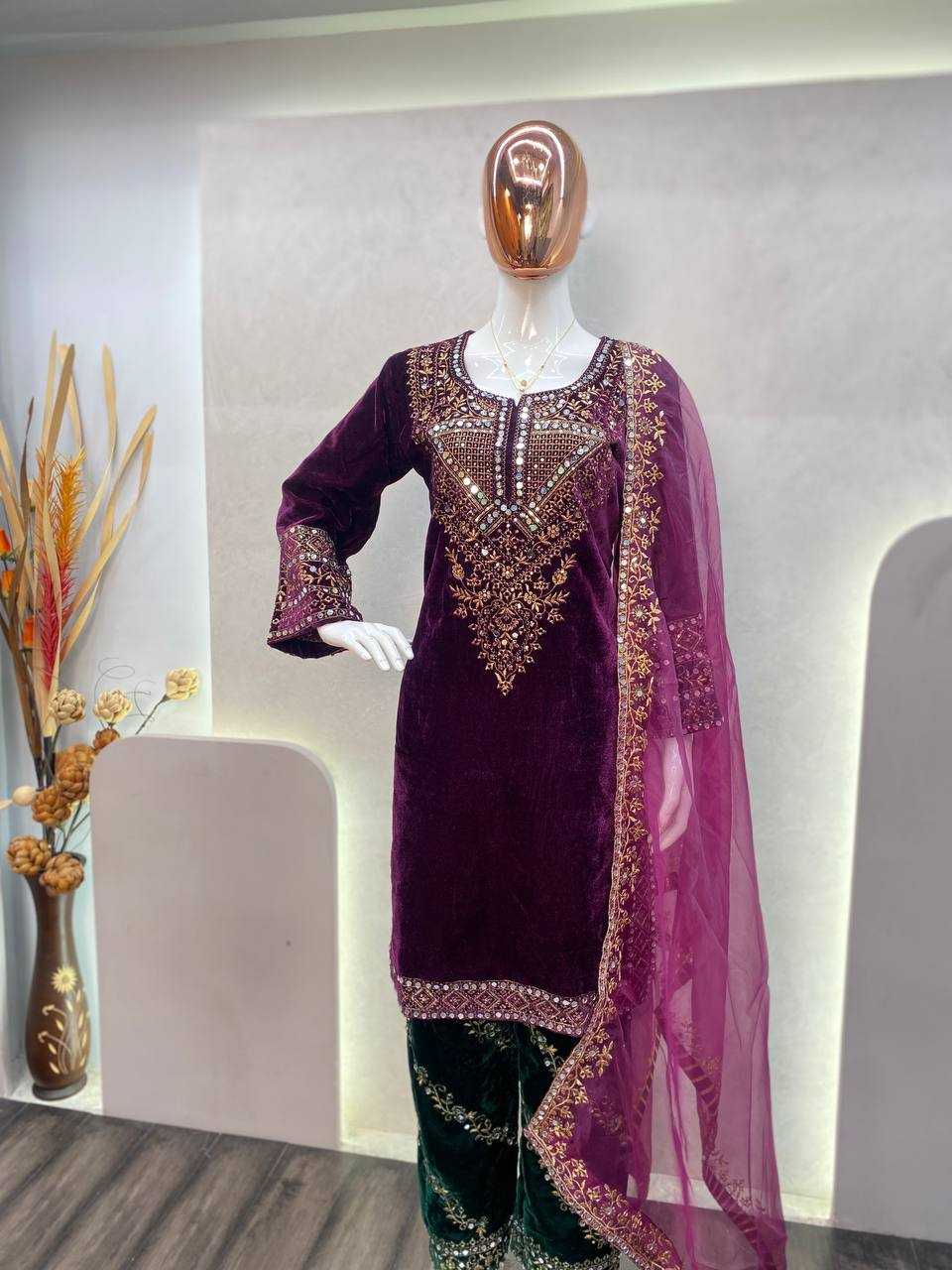 YNF VELVET RIN110 281 SUITS & DRESSES WHOLESALE KASHMIRI VELVET EMBROIDERY LADIES SILK LADIES PARTY WEAR SUITS MANUFACTURER