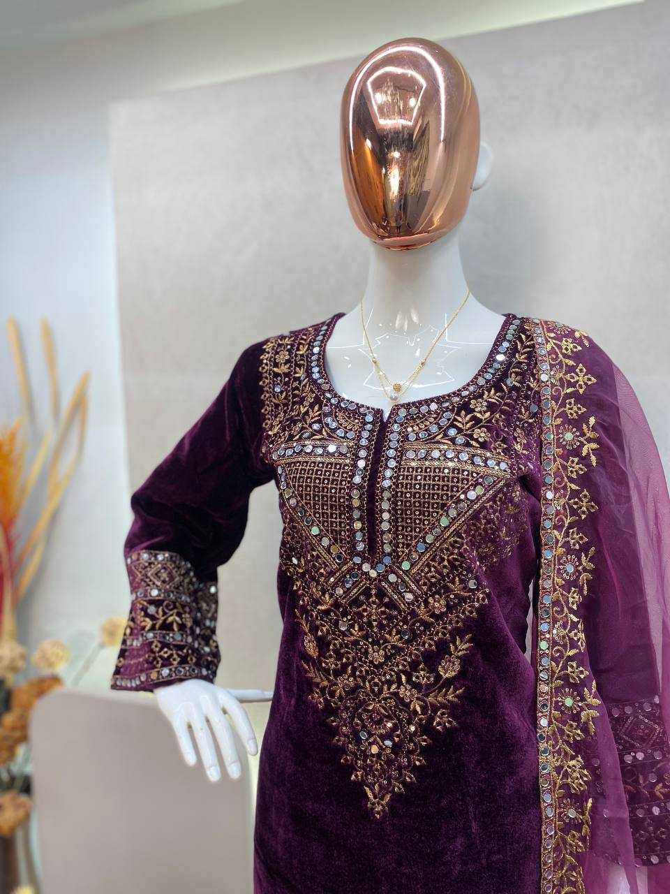 YNF VELVET RIN110 281 SUITS & DRESSES WHOLESALE KASHMIRI VELVET EMBROIDERY LADIES SILK LADIES PARTY WEAR SUITS MANUFACTURER