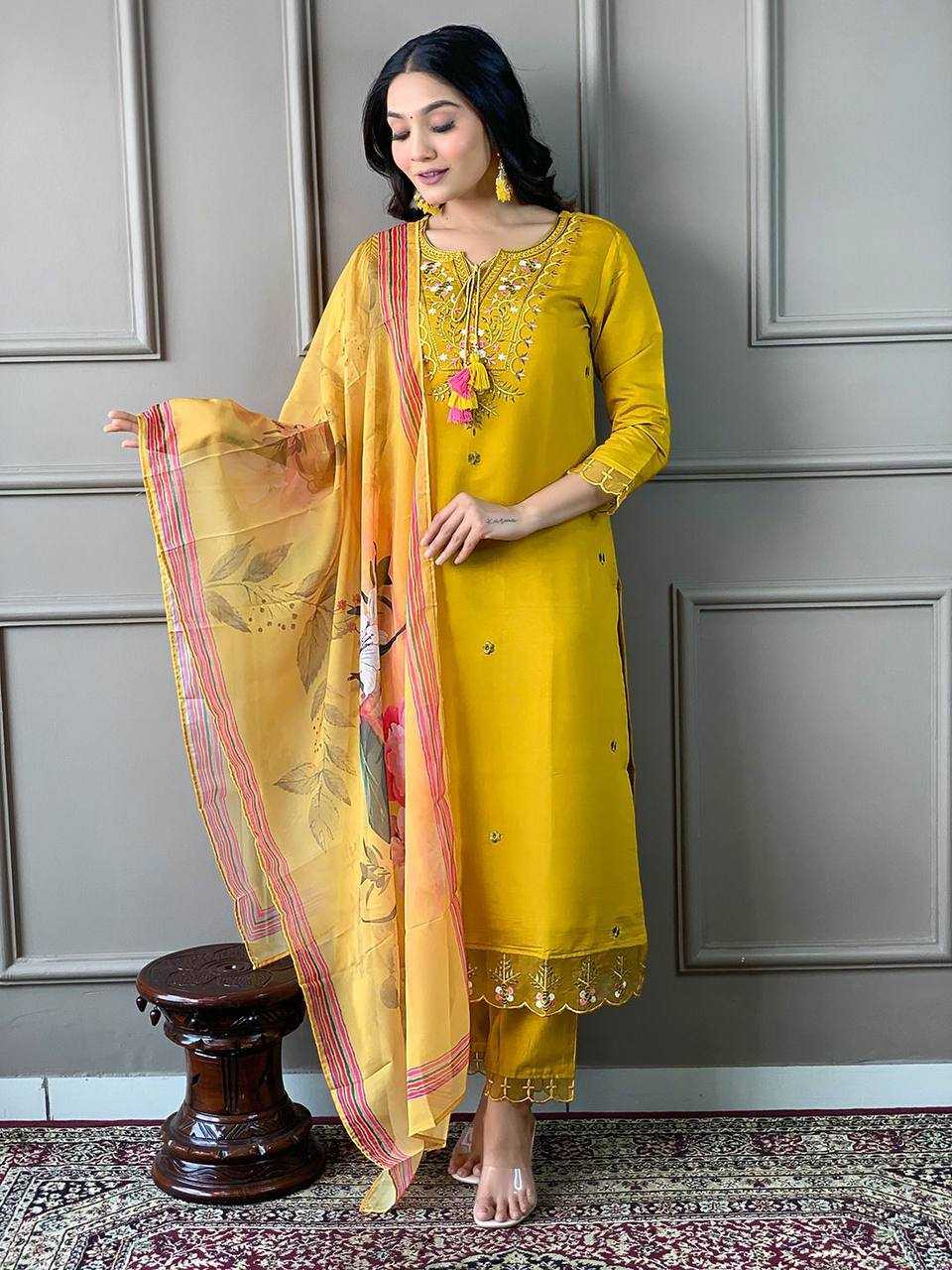 YNF CHANDERI COTTON RIN200 556 SUITS & DRESSES WHOLESALE CHANDERI LONG KURTI YELLOW SUITS MANUFACTURE- Kapda Export