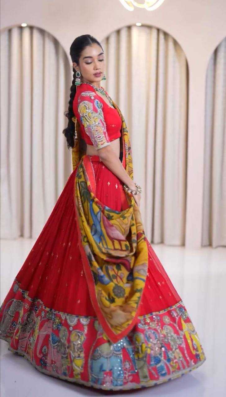 YNF CHENT CREP KESH119 455 LEHENGAS WHOLESALE KALAMKARI PRINTED LEHENGA WITH BLOUSE LEHENGA WITH DUPATTA MANUFACTURER