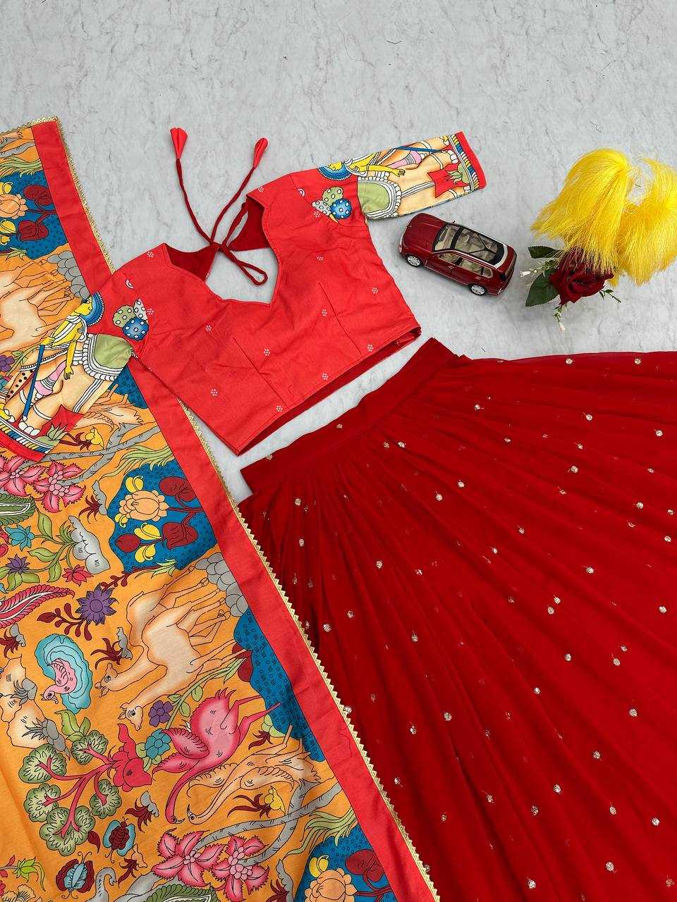 YNF CHENT CREP KESH119 455 LEHENGAS WHOLESALE KALAMKARI PRINTED LEHENGA WITH BLOUSE LEHENGA WITH DUPATTA MANUFACTURER