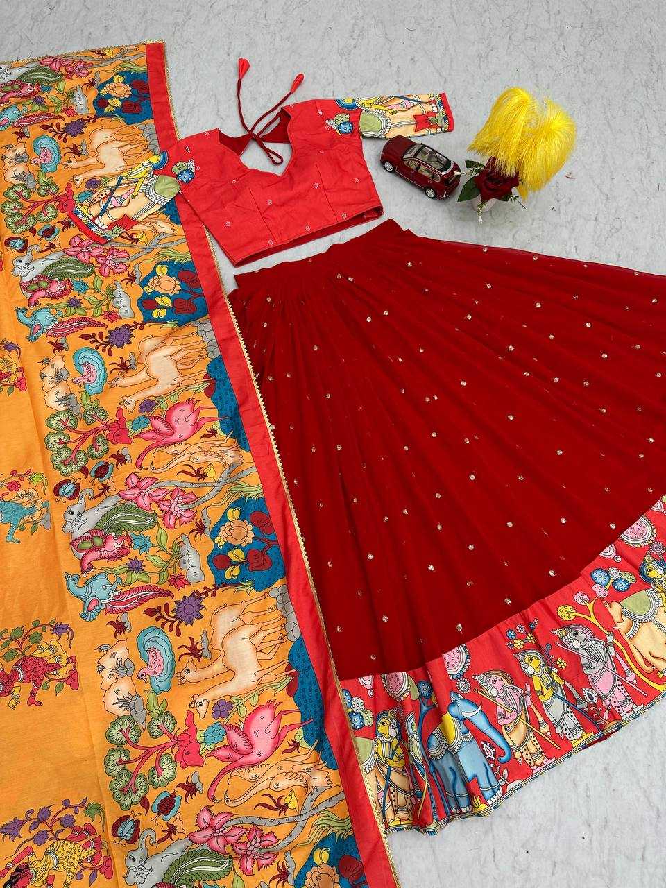 YNF CHENT CREP KESH119 455 LEHENGAS WHOLESALE KALAMKARI PRINTED LEHENGA WITH BLOUSE LEHENGA WITH DUPATTA MANUFACTURER