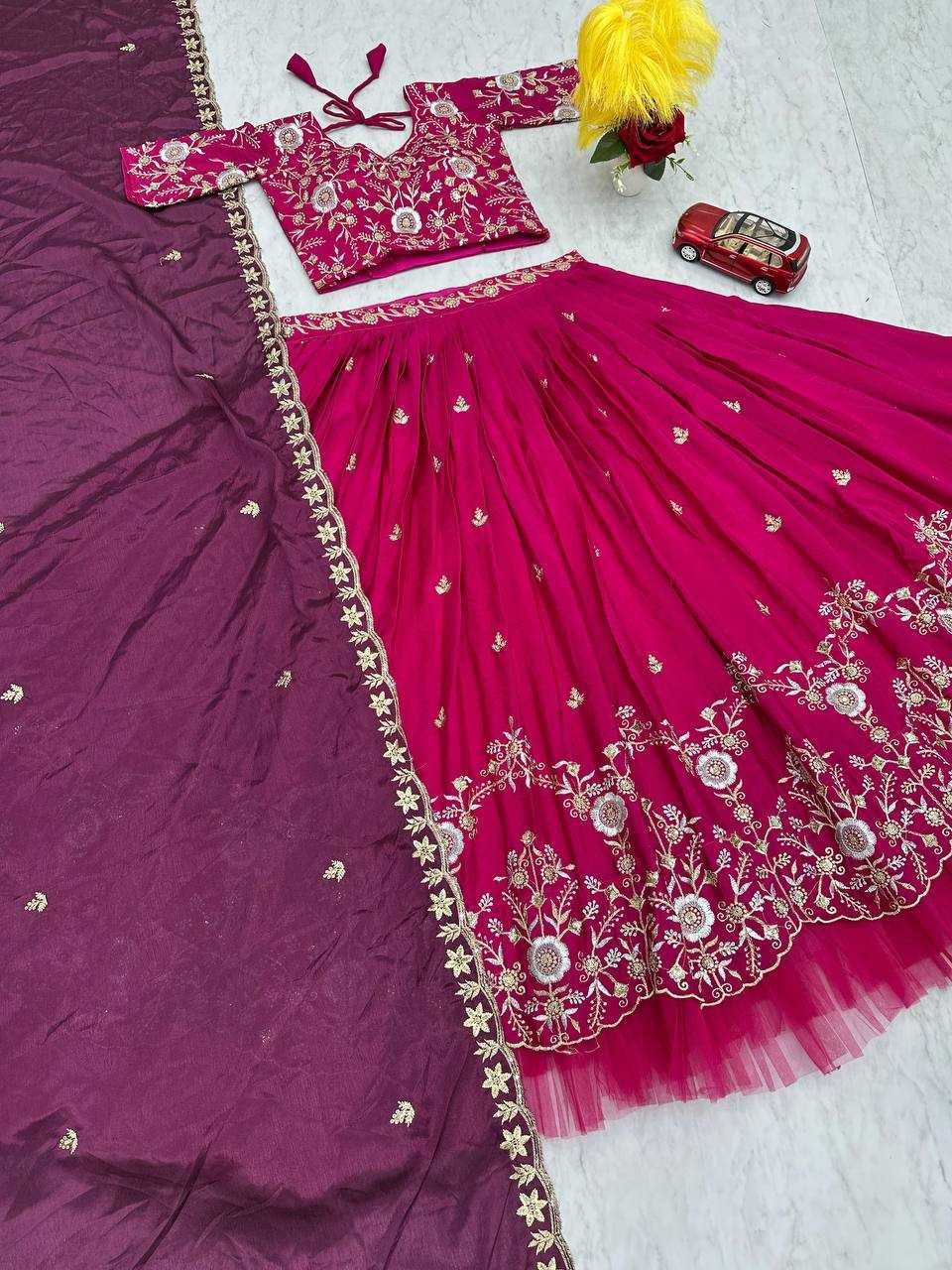 YNF CHINON KESH130 204 LEHENGAS WHOLESALE SILK WEDDING EMBROIDERED PINK LEHENGA WITH DUPTTA WEDDING LEHENGAS MANUFACTURER- Kapda Export