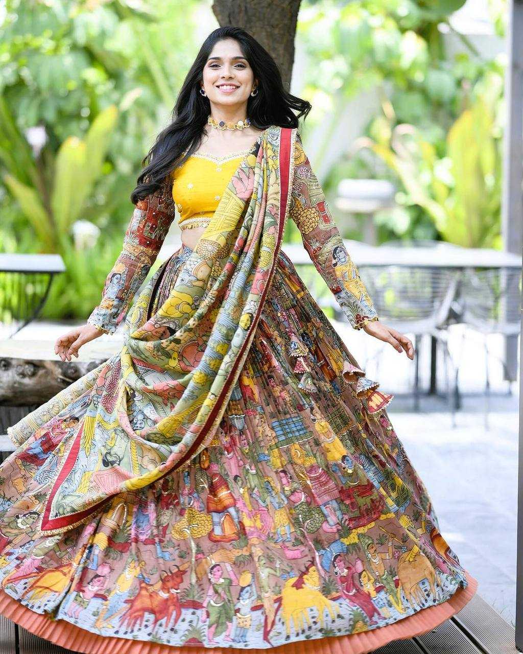 YNF CHINON KESH163 47 LEHENGAS WHOLESALE KALAMAKRI TRADITIONAL PRINTED LEHENGAS MANUFACTURER