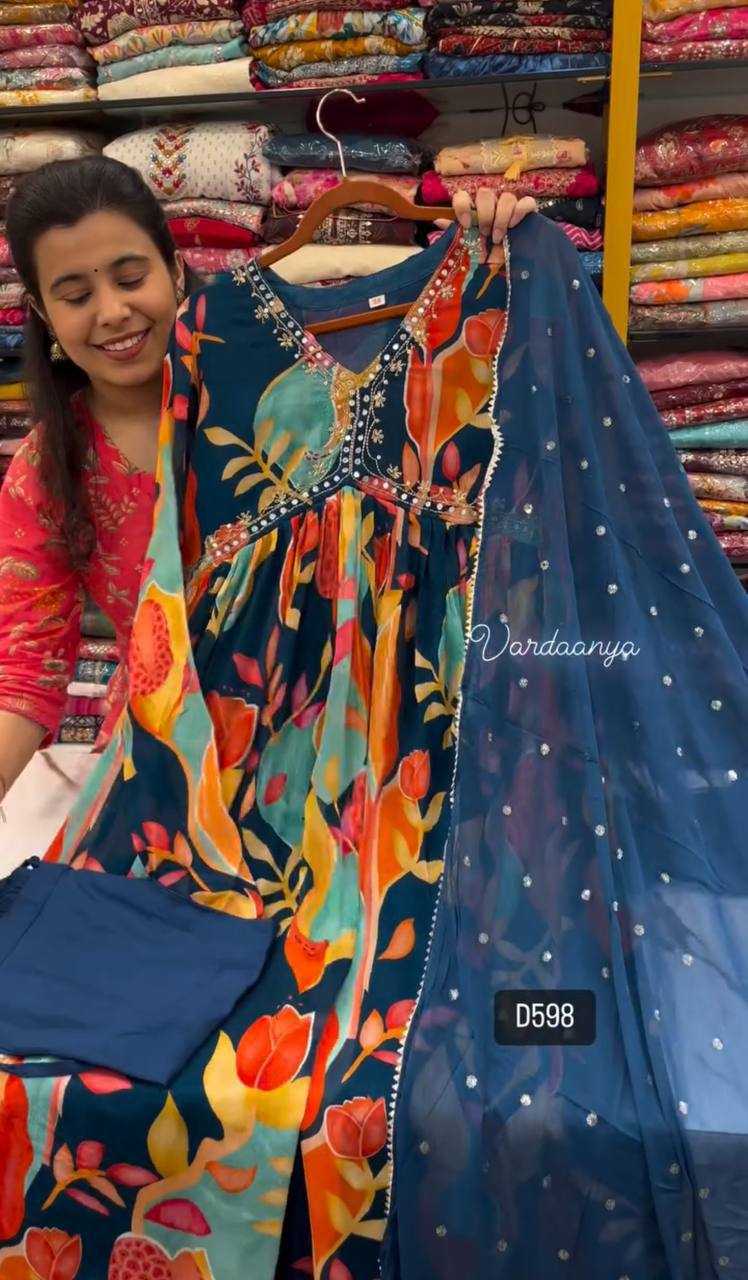 YNF CHINON KESH232 909 SUITS & DRESSES WHOLESALE PRINTED ALIA CUT LADIES BLUE SALWAR SUITS MANUFACTURE- Kapda Export