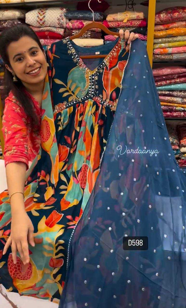 YNF CHINON KESH232 909 SUITS & DRESSES WHOLESALE PRINTED ALIA CUT LADIES BLUE SALWAR SUITS MANUFACTURE- Kapda Export