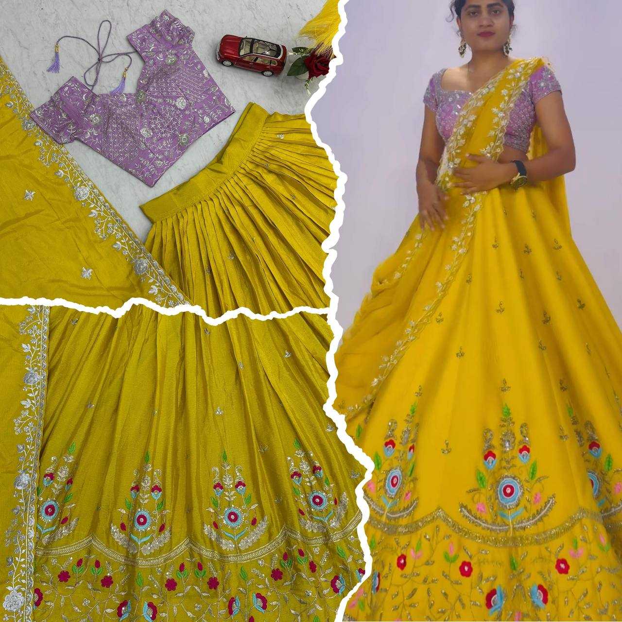 YNF CHINON SILK KESH120 201 LEHENGAS WHOLESALE WEDDING SEQUINS HALDI YELLOW LEHENGAS MANUFACTURER