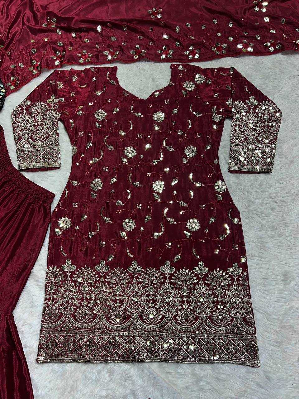 YNF CHINON SILK KESH144 5006 SUITS & DRESSES WHOLESALE SHARAR SALWAR EMBROIDERY LADIES SILK MAROON SALWARSUITS MANUFACTURER