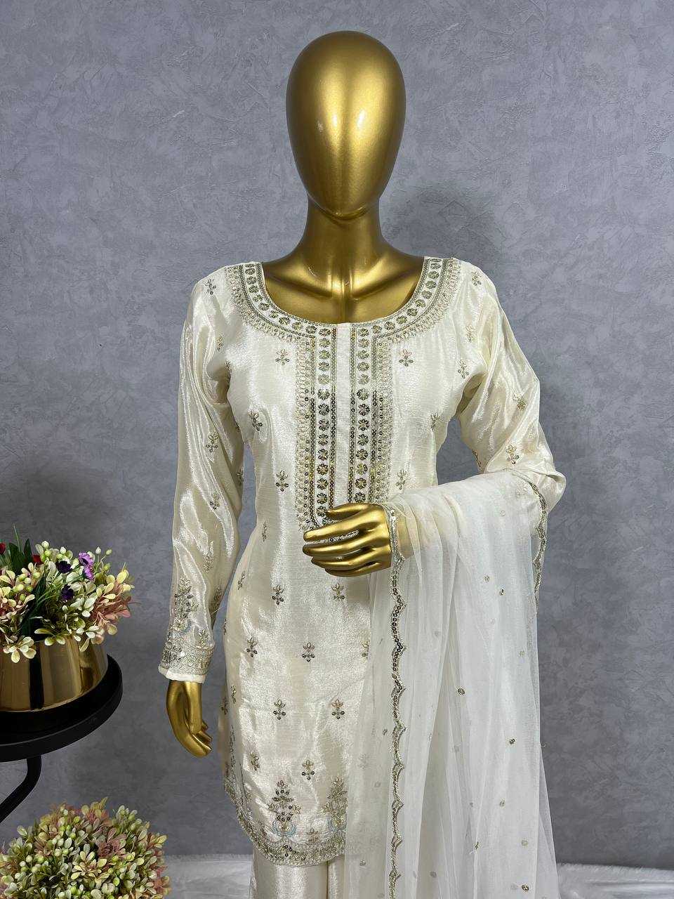 YNF CHINON SILK KESH227 1003 SUITS & DRESSES WHOLESALE LADIES EMBROIDERY LADIES SILK WHITE SALWAR SUITS MANUFACTURER