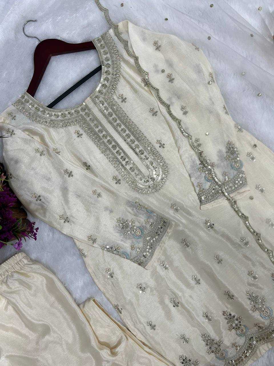 YNF CHINON SILK KESH227 1003 SUITS & DRESSES WHOLESALE LADIES EMBROIDERY LADIES SILK WHITE SALWAR SUITS MANUFACTURER