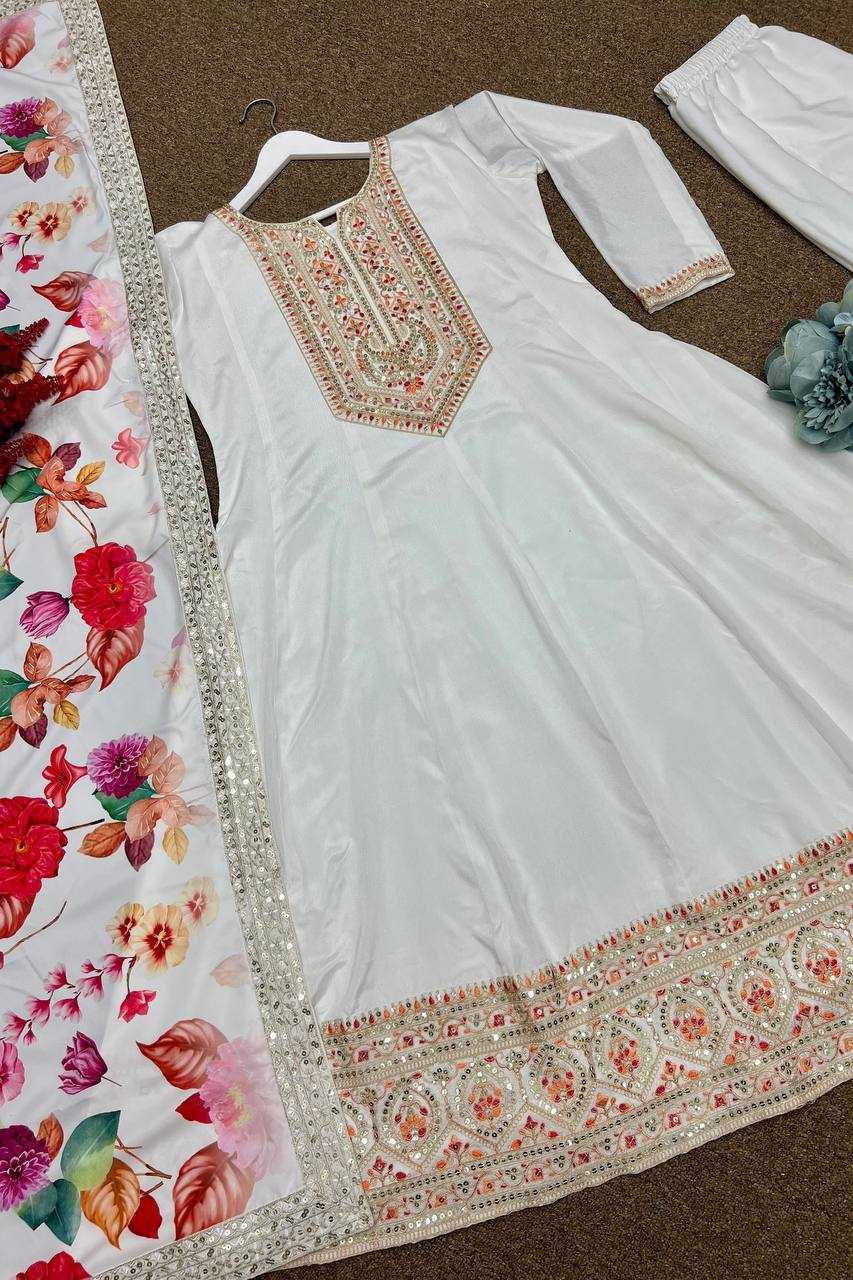 YNF CHINON SILK KESH227 1022 GOWNS WHOLESALE EMBROIDERY ANARKALI LONG SILK FULL SLEEVE WHITE GOWNS MANUFACTURER