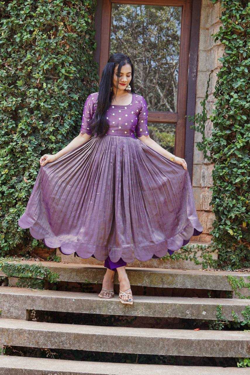 YNF CHINON SILK KESH232 983 GOWNS WHOLESALE FANCY ANARKALI SILK PURPLE GOWNS MANUFACTURER- Kapda Export