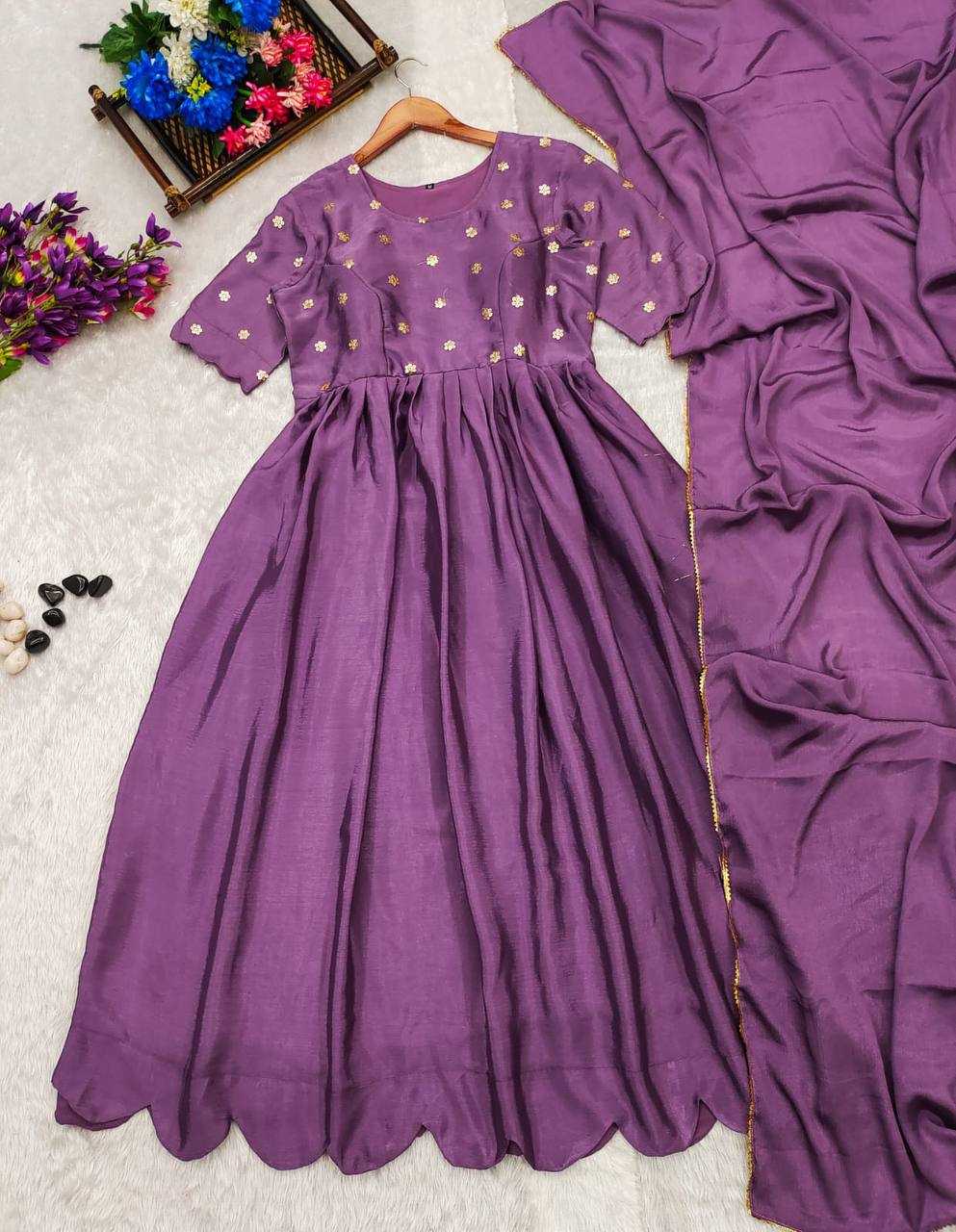 YNF CHINON SILK KESH232 983 GOWNS WHOLESALE FANCY ANARKALI SILK PURPLE GOWNS MANUFACTURER- Kapda Export