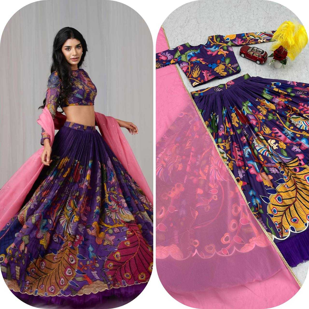 YNF COTTON KESH119 458 LEHENGAS WHOLESALE KALAMKARI PRINTED BLUE LEHENGAS MANUFACTURER- Kapda Export