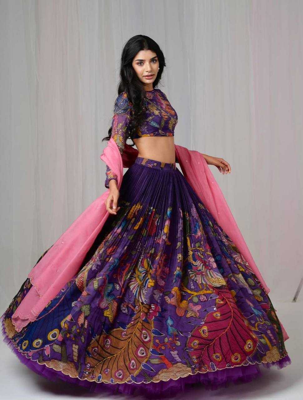 YNF COTTON KESH119 458 LEHENGAS WHOLESALE KALAMKARI PRINTED BLUE LEHENGAS MANUFACTURER- Kapda Export