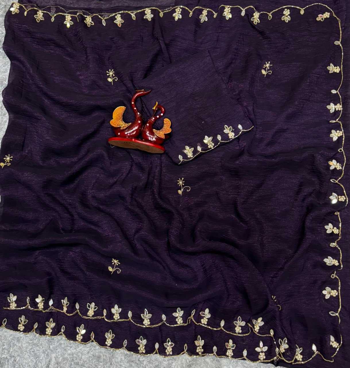 YNF CRUSH SILK RIN151 5388 SAREES WHOLESALE HAND WORK CUT WORK SILK PURPLE SAREES MANUFACTURER- Kapda Export