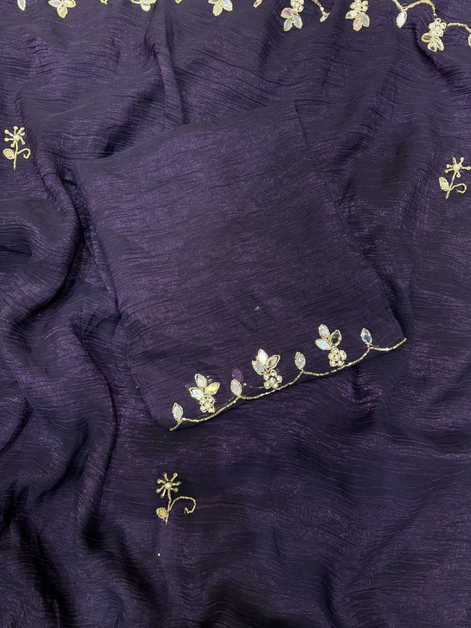 YNF CRUSH SILK RIN151 5388 SAREES WHOLESALE HAND WORK CUT WORK SILK PURPLE SAREES MANUFACTURER- Kapda Export