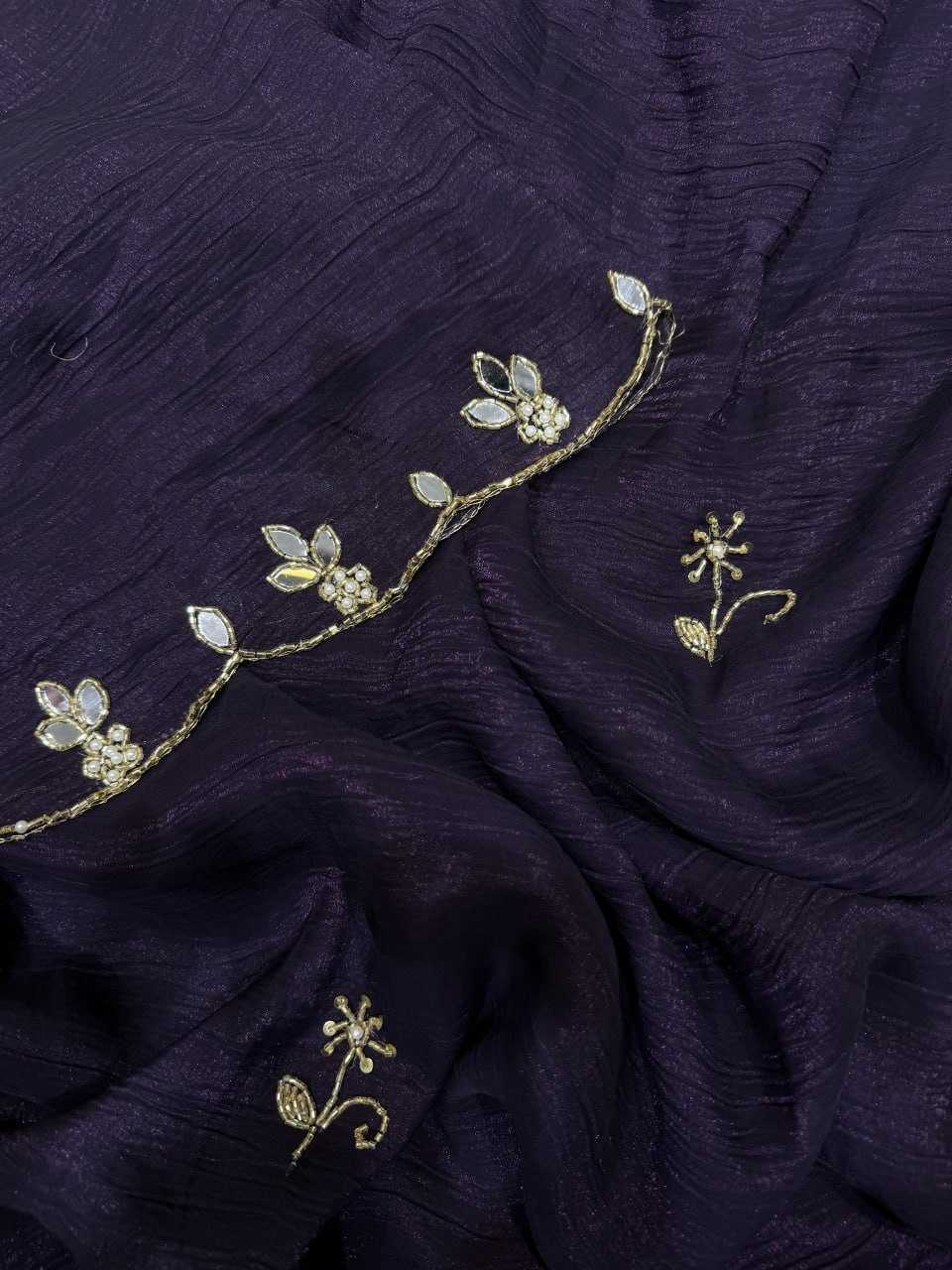 YNF CRUSH SILK RIN151 5388 SAREES WHOLESALE HAND WORK CUT WORK SILK PURPLE SAREES MANUFACTURER- Kapda Export