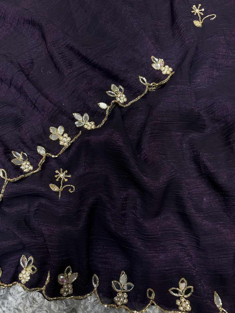 YNF CRUSH SILK RIN151 5388 SAREES WHOLESALE HAND WORK CUT WORK SILK PURPLE SAREES MANUFACTURER- Kapda Export