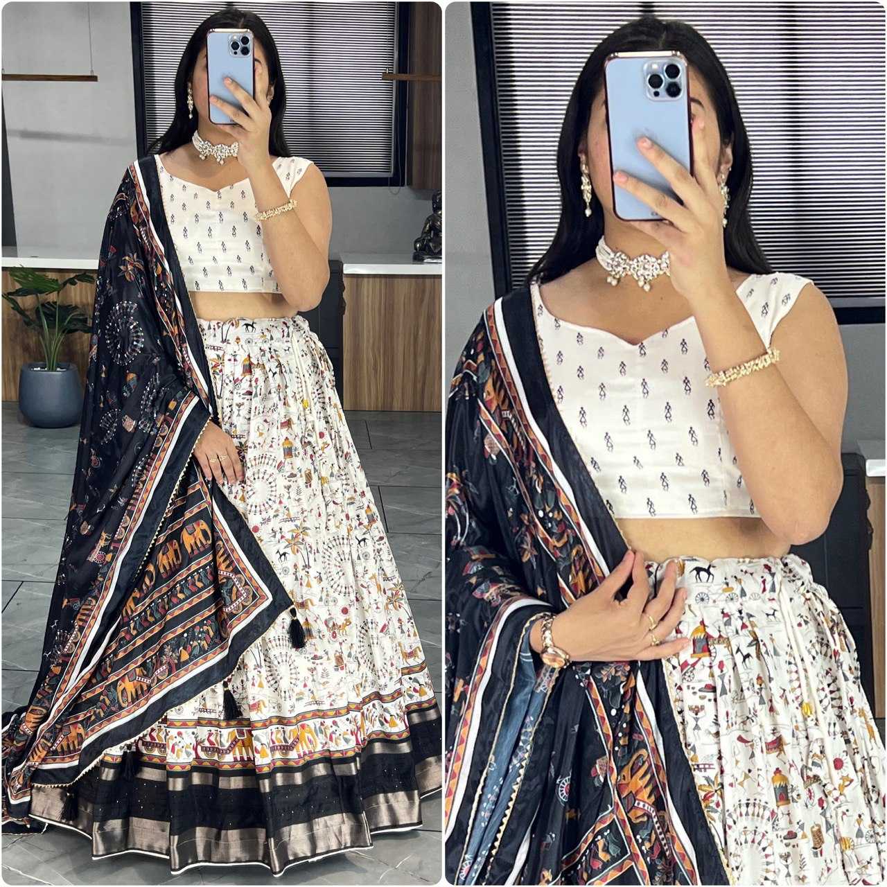 YNF DOLA SILK RIN119 6140 LEHENGAS WHOLESALE TRADITIONAL SILK PRINTED WHITE LEHENGAS MANUFACTURER- Kapda Export