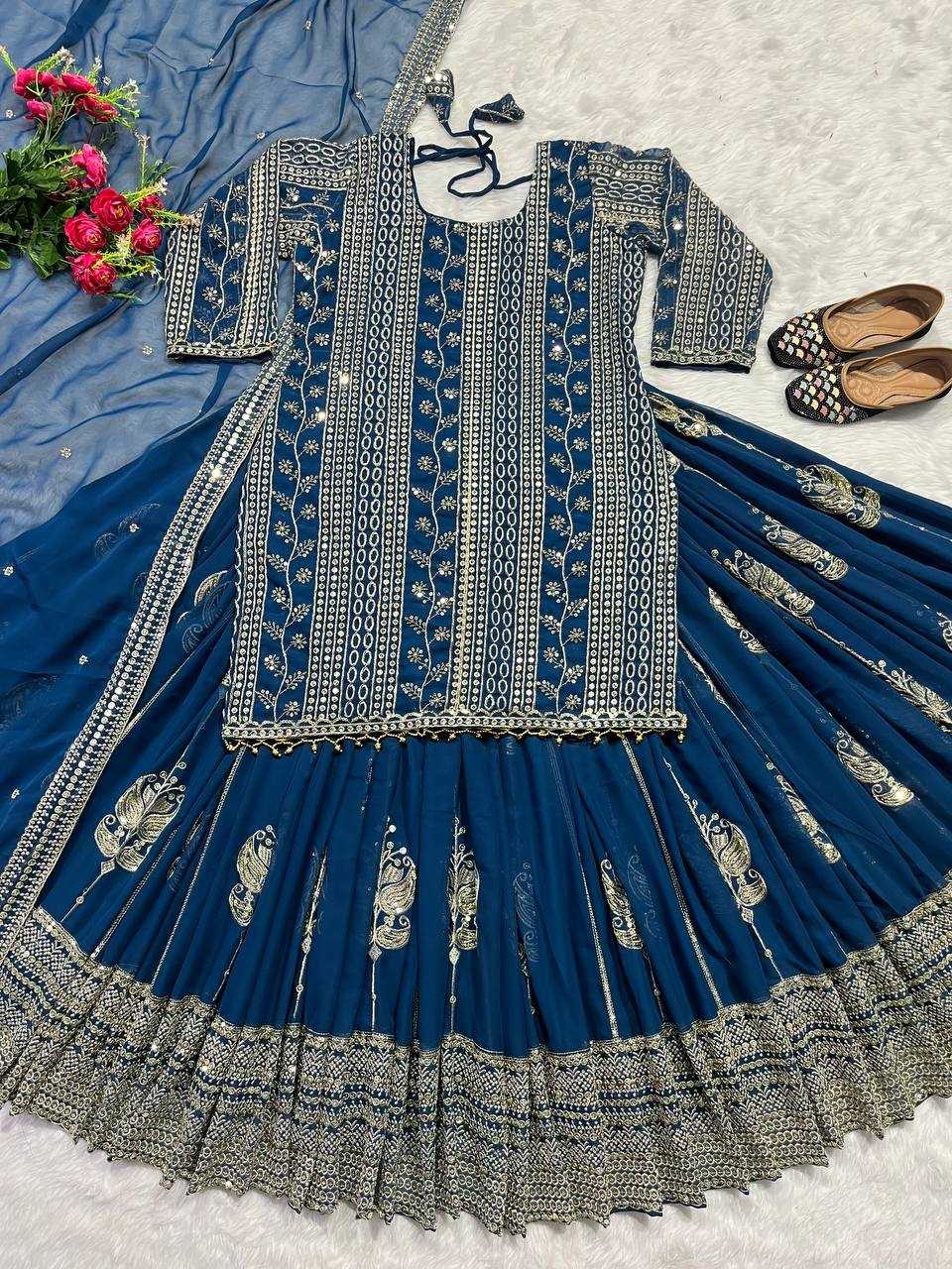 YNF FAUX GEORGETTE KESH145 3011 LEHENGAS WHOLESALE GEORGETTE EMBROIDERED BLUE LEHENGAS MANUFACTURER- Kapda Export