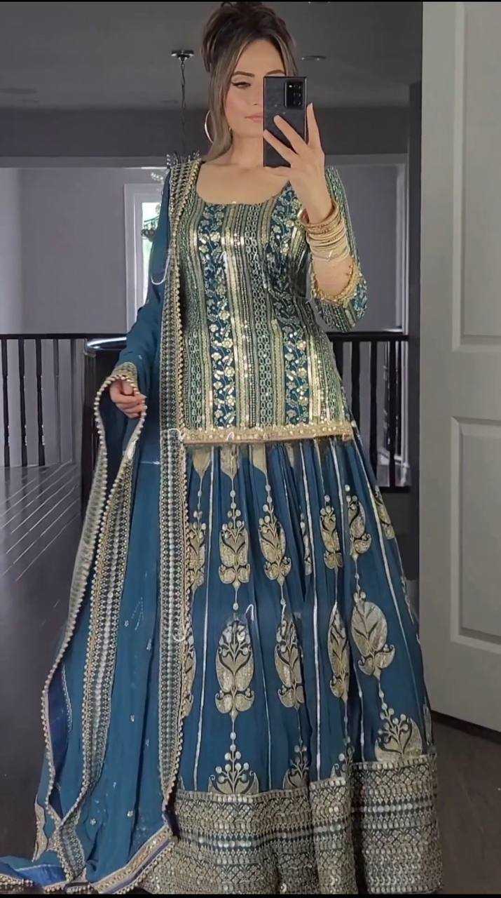 YNF FAUX GEORGETTE KESH145 3011 LEHENGAS WHOLESALE GEORGETTE EMBROIDERED BLUE LEHENGAS MANUFACTURER- Kapda Export