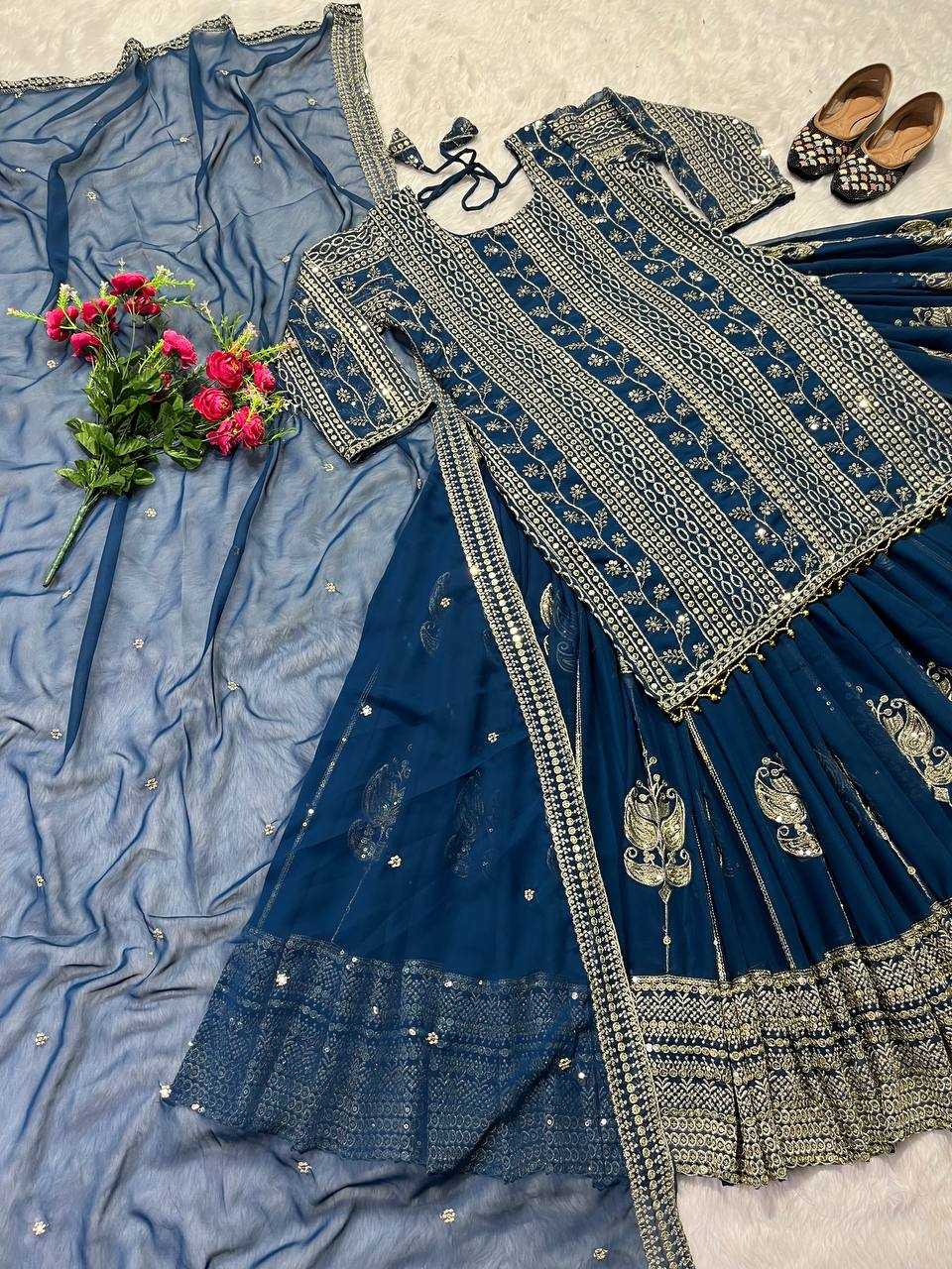 YNF FAUX GEORGETTE KESH145 3011 LEHENGAS WHOLESALE GEORGETTE EMBROIDERED BLUE LEHENGAS MANUFACTURER- Kapda Export