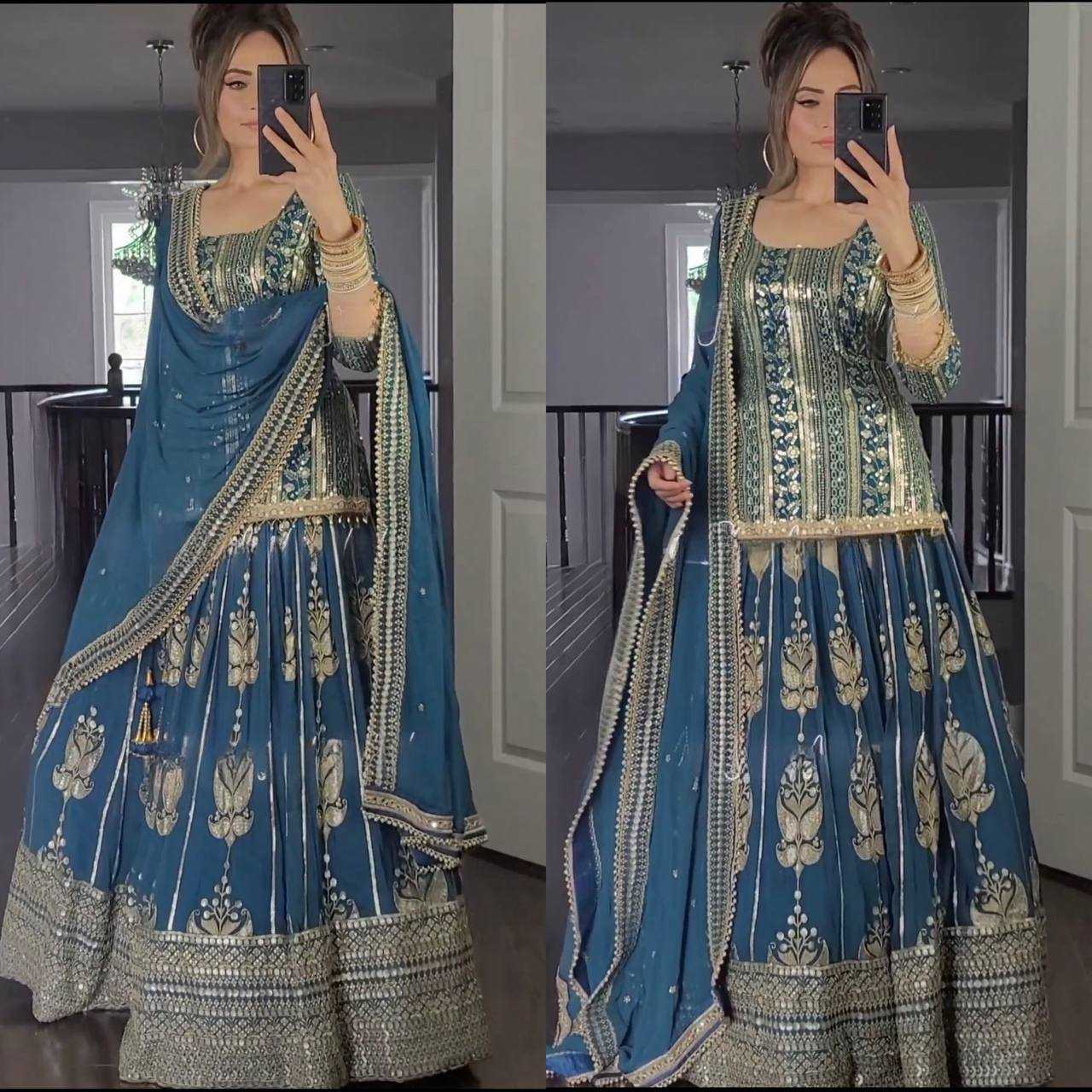 YNF FAUX GEORGETTE KESH145 3011 LEHENGAS WHOLESALE GEORGETTE EMBROIDERED BLUE LEHENGAS MANUFACTURER- Kapda Export