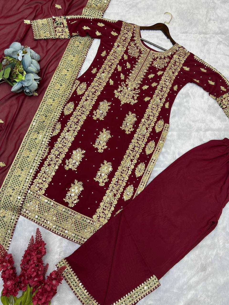 YNF FAUX GEORGETTE KESH157 1677 SUITS & DRESSES GEORGETTE EMBROIDERY LONG KURTI MAROON SALWAR WHOLESALE PAKISTANI LADIES SILK LONG KURTIS SUITS MANUFACTURER- Kapda Export