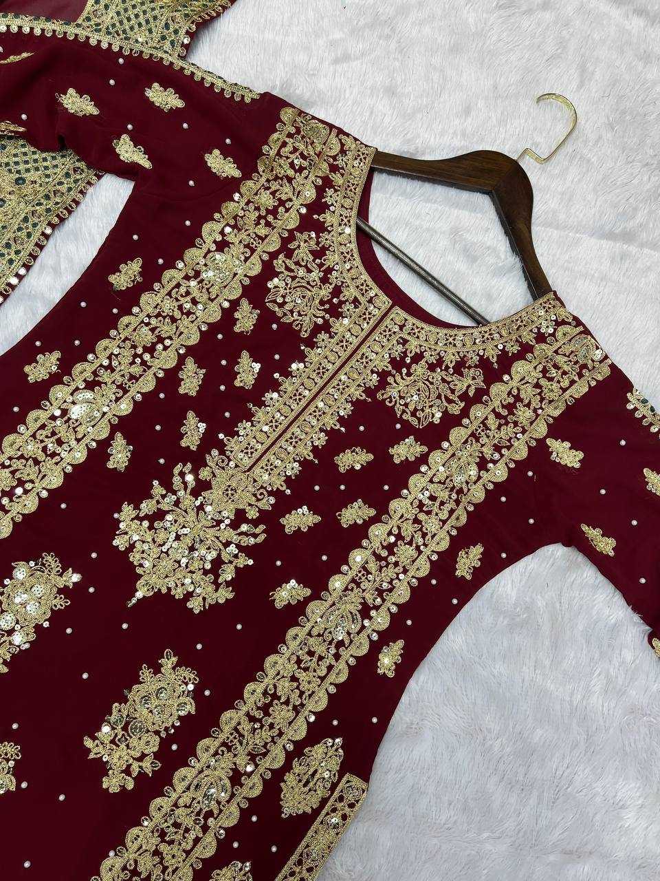 YNF FAUX GEORGETTE KESH157 1677 SUITS & DRESSES GEORGETTE EMBROIDERY LONG KURTI MAROON SALWAR WHOLESALE PAKISTANI LADIES SILK LONG KURTIS SUITS MANUFACTURER- Kapda Export