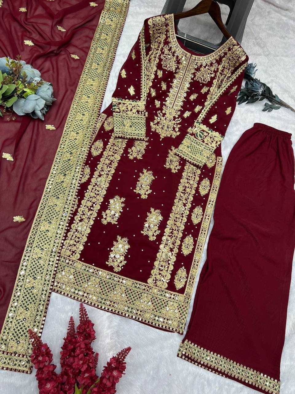 YNF FAUX GEORGETTE KESH157 1677 SUITS & DRESSES GEORGETTE EMBROIDERY LONG KURTI MAROON SALWAR WHOLESALE PAKISTANI LADIES SILK LONG KURTIS SUITS MANUFACTURER- Kapda Export