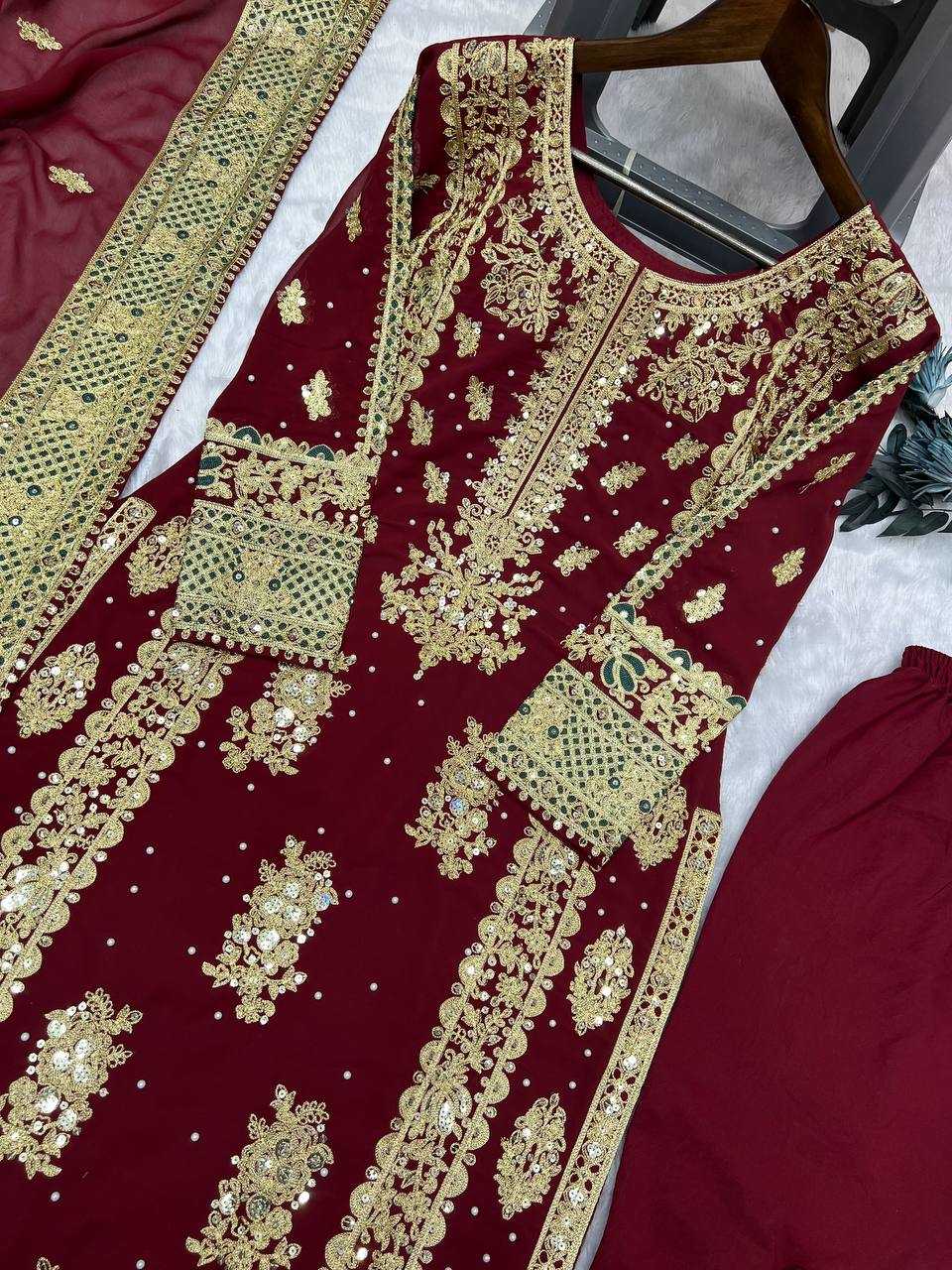 YNF FAUX GEORGETTE KESH157 1677 SUITS & DRESSES GEORGETTE EMBROIDERY LONG KURTI MAROON SALWAR WHOLESALE PAKISTANI LADIES SILK LONG KURTIS SUITS MANUFACTURER- Kapda Export